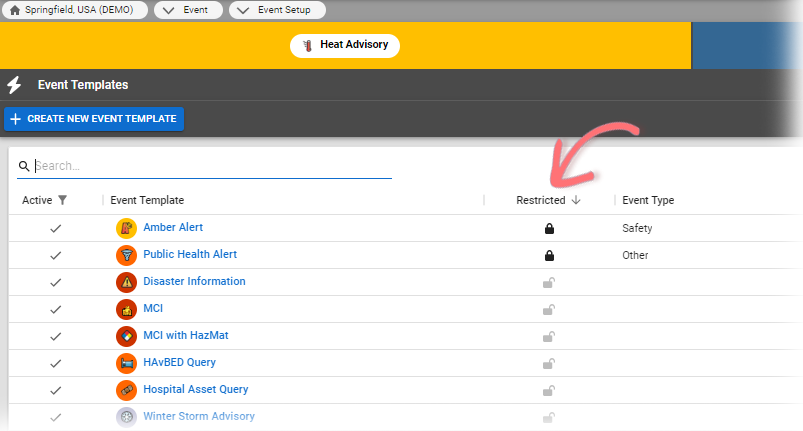 EMResource Set up Event Restrictions Restricted Icon